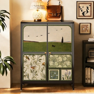 钢制斗柜中古风卧室床置物柜客厅靠墙储物柜沙发旁玄关铁皮收纳柜