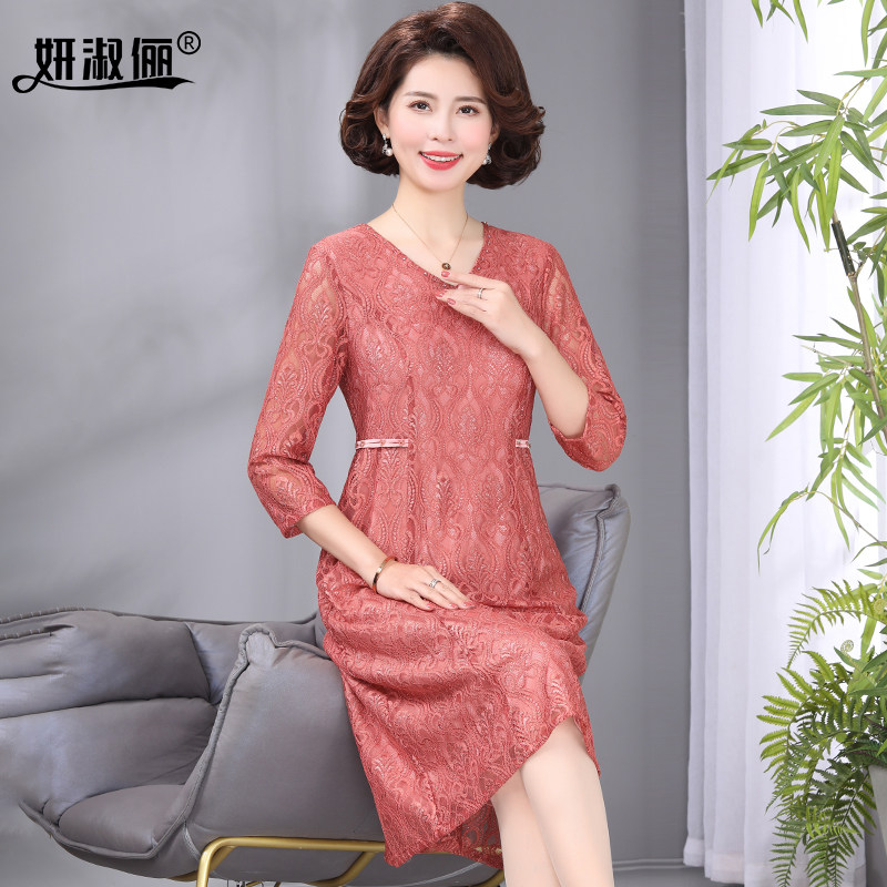 年轻妈妈气质蕾丝连衣裙收腰显瘦