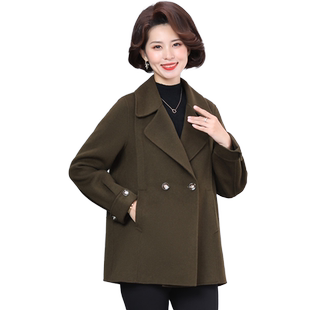 中年妈妈秋冬新款西装领毛呢外套宽松洋气高贵双面羊毛呢子大衣女