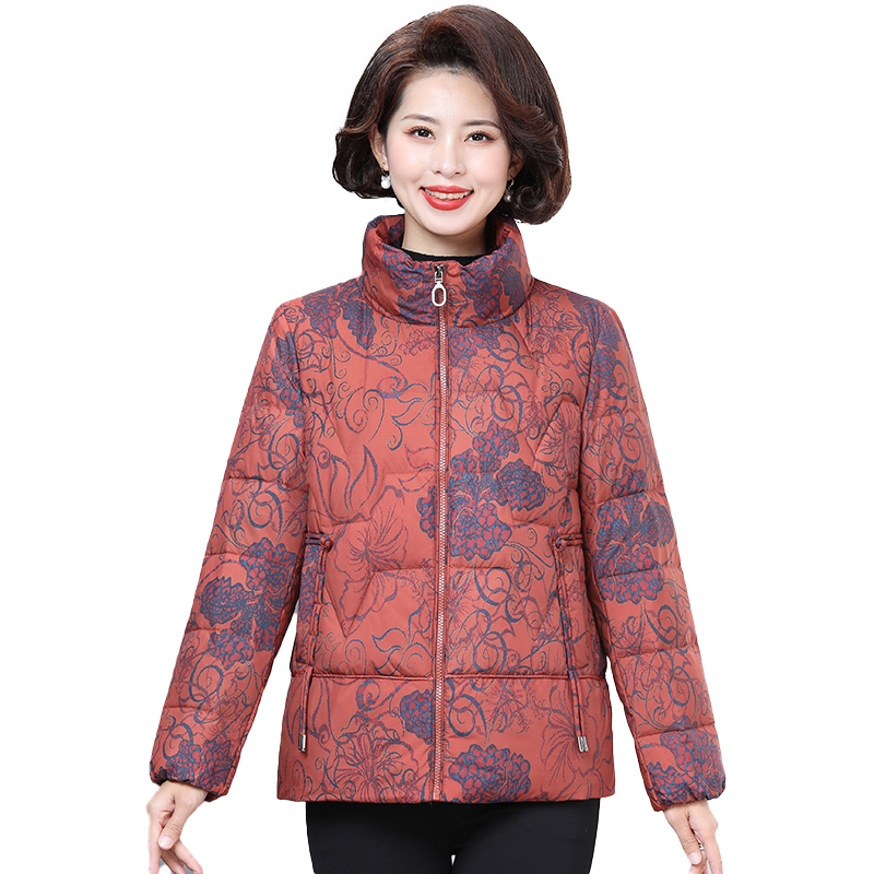 妈妈冬季羽绒服奶奶短款棉袄外套
