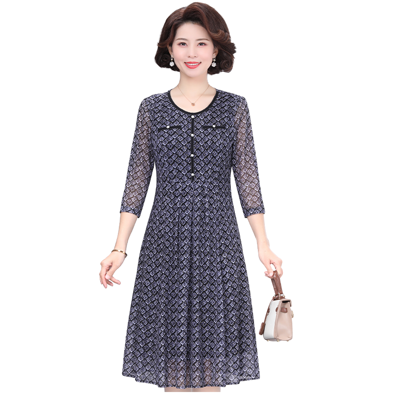 中老年妈妈春季新款洋气连衣裙女