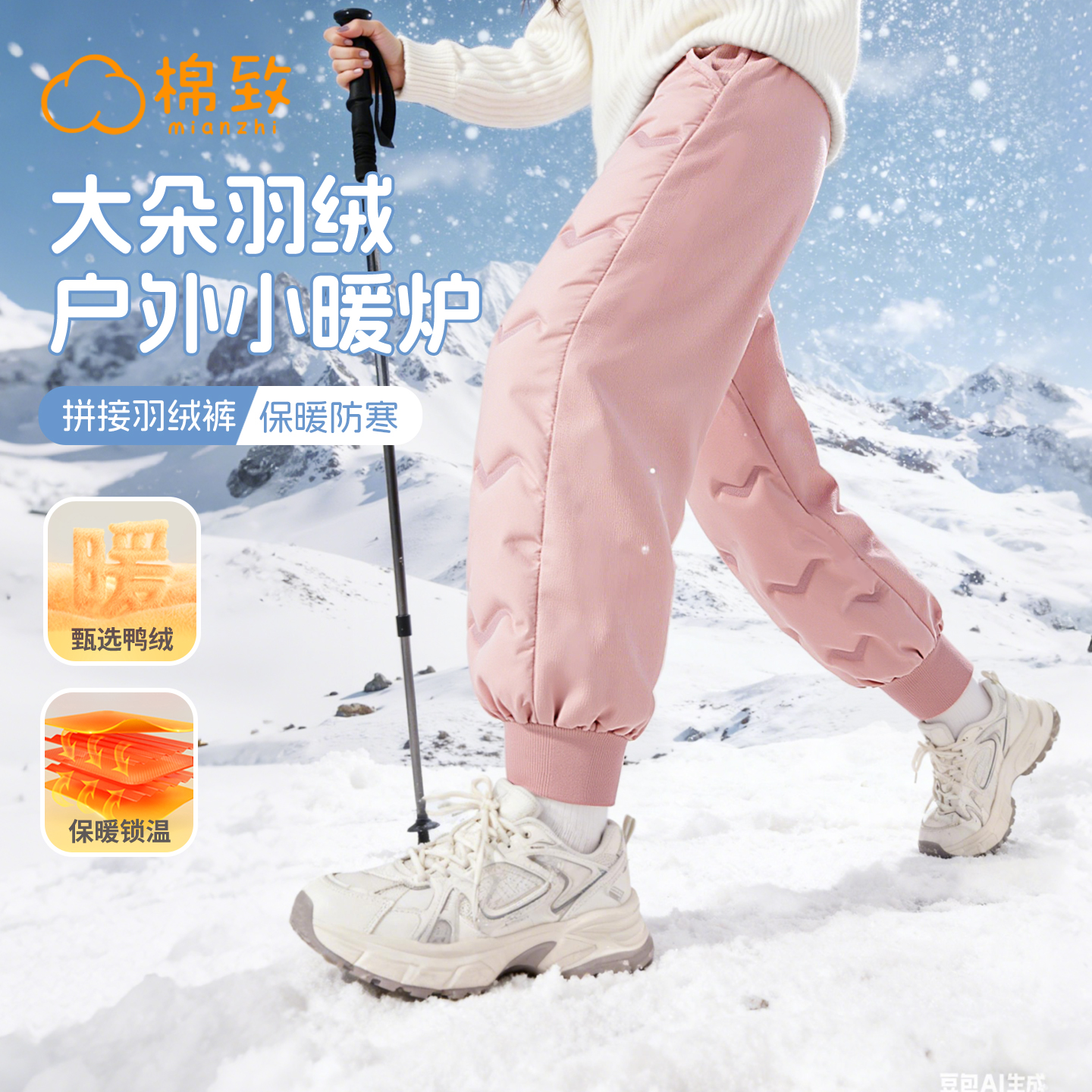 棉致女童羽绒裤加厚校服保暖神器