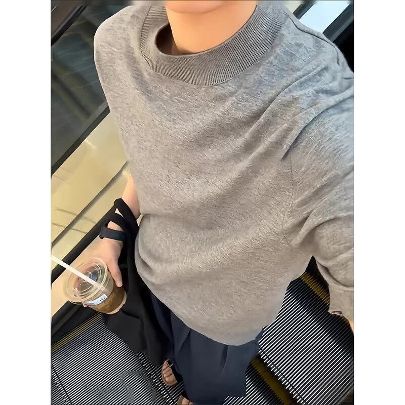 老钱风灰色针织短袖男款