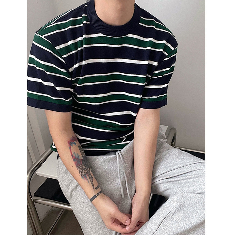 韩国20新款针织条纹短袖i