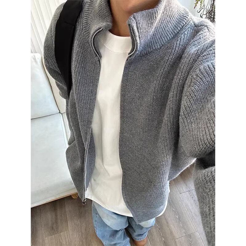 cleanfit灰色拉链立领开衫毛衣男秋冬高级感慵懒风针织衫美式外套