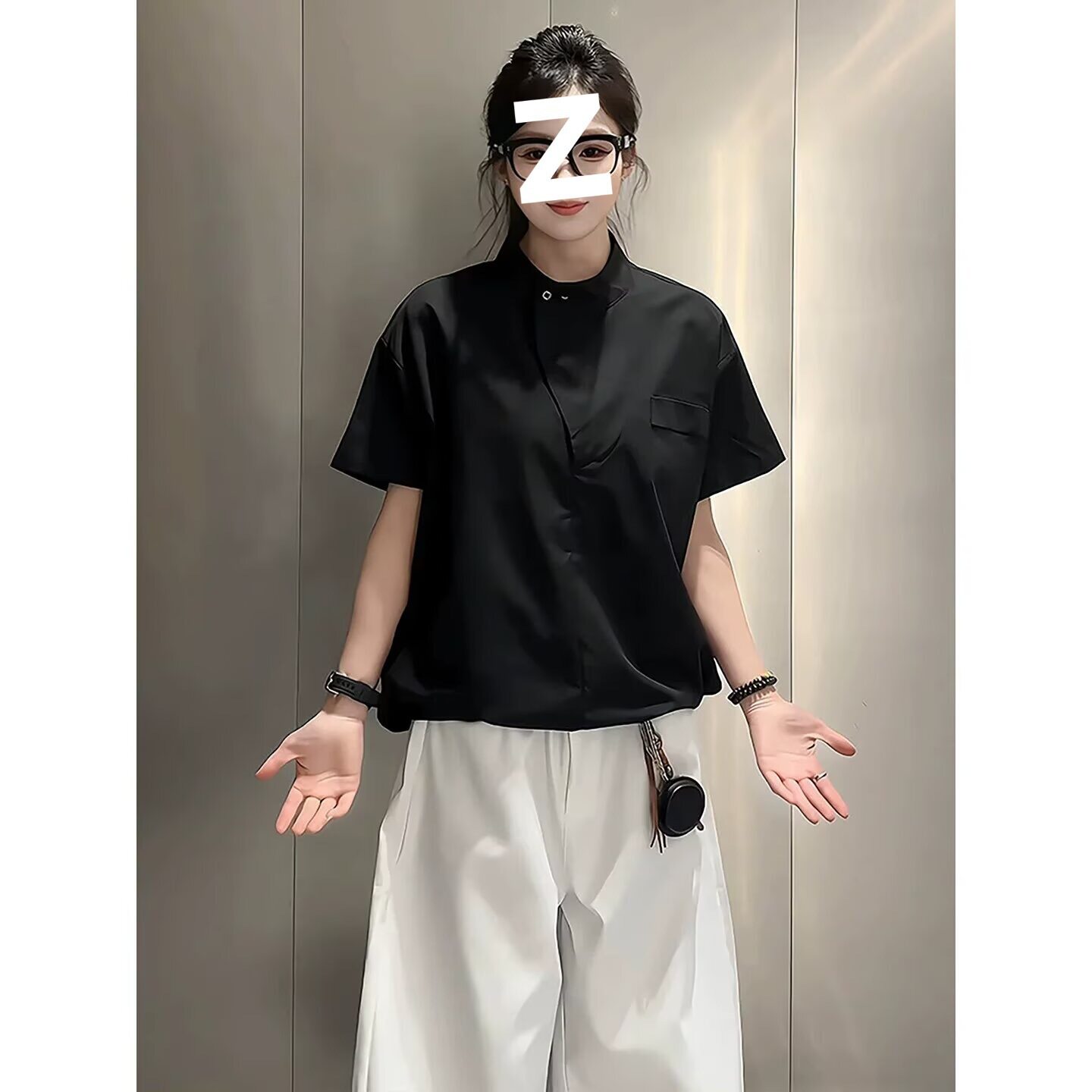 新中式轻熟风立领衬衫男短袖商务休闲百搭修身感白衬衣潮韩风