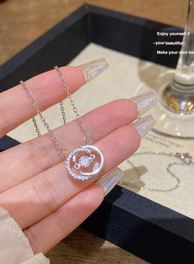 新款跳动的心双C简约项链轻奢小众时尚超闪吊坠ins高级感锁骨链女