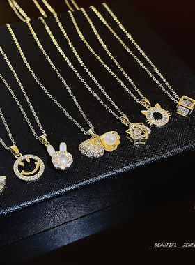 钛钢项链女不掉色轻奢高级感锆石吊坠颈链时尚百搭简约锁骨链