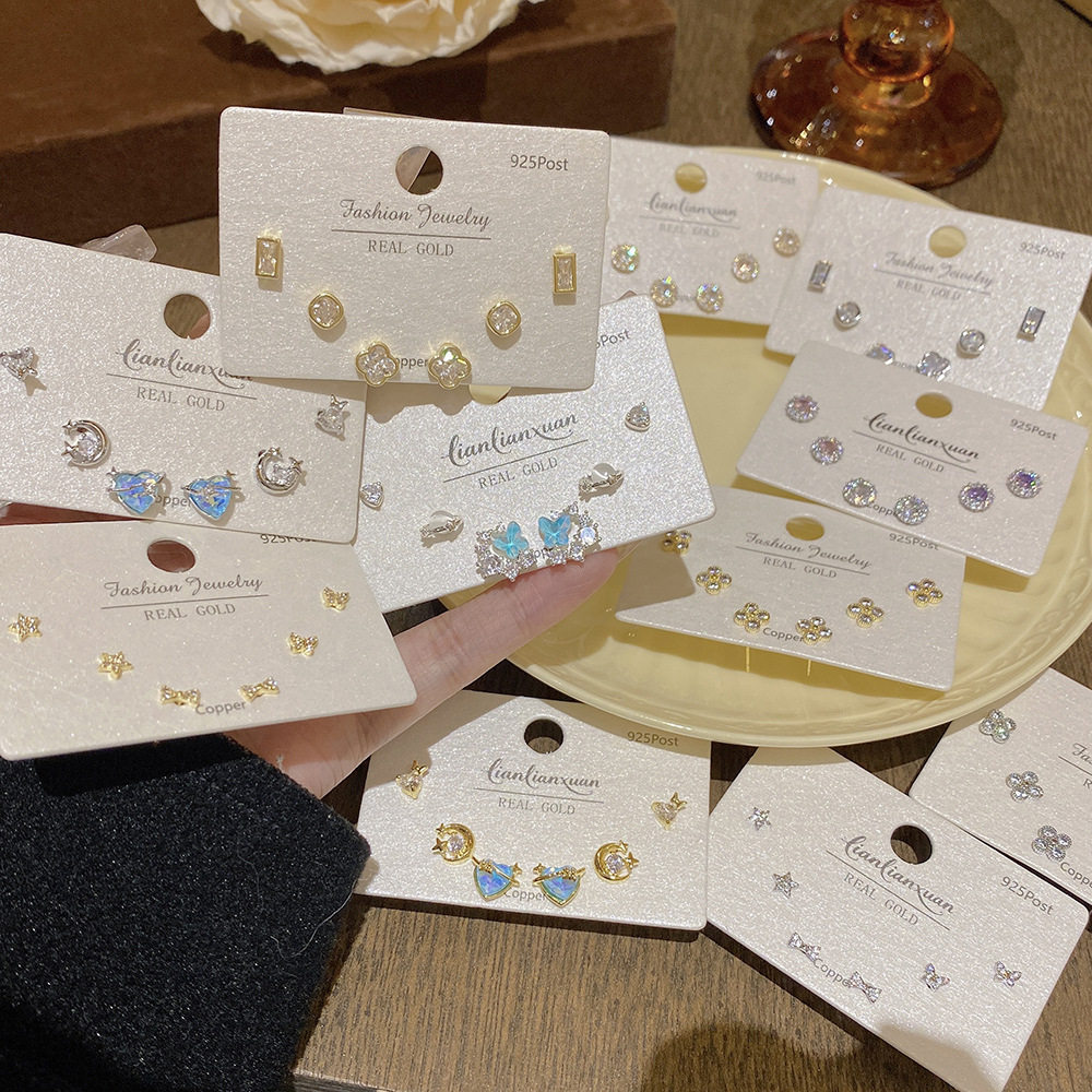 精致小巧镶钻耳钉925银针简约通勤耳环轻奢高级感一卡三对耳饰女,饰品/流行首饰/时尚饰品新,耳钉,淘宝优惠券,粉丝福利购,淘宝优惠卷