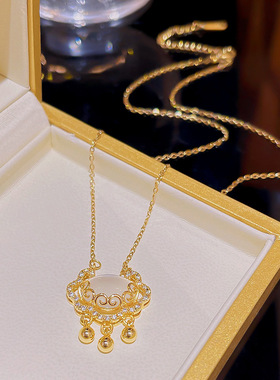 中国风平安锁项链女生钛钢祥云如意长命锁吊坠钛钢不掉色饰品