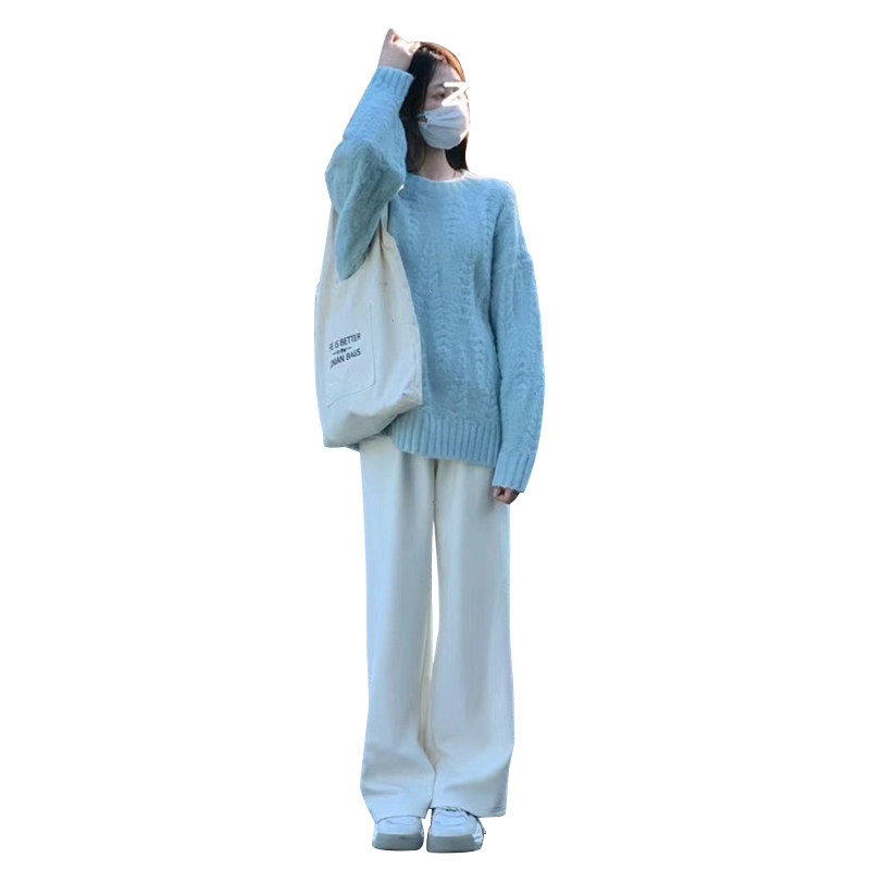 PREGNANT WOMENS SPRING AND AUTUMN CLOTHES 2024 FASHION SUITS PLUS-SIZE BELLY COVERING THINNESS NET CELEBRITY SWEATER STRAIGHT PANTS NET CELEBRITY TWO-PIECE SET TRENDY