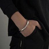 个性 莫比乌斯环手镯男士 情侣男女素圈钛钢字母时尚 开口可调节手环