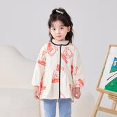 防水罩衣女童拉链写字书法画画中大童羽绒服棉服罩衫 宝宝吃饭围兜