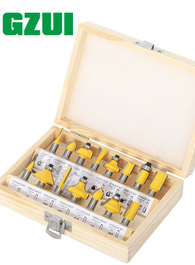 15件套木工铣刀套装15PC黄色 木工雕刻机/电木铣/修边机 刀头套装