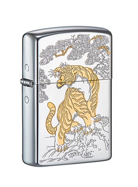 佐罗Z92121A艺术版虎鹤延年白金双色系列纯铜壳煤油防风打火机批