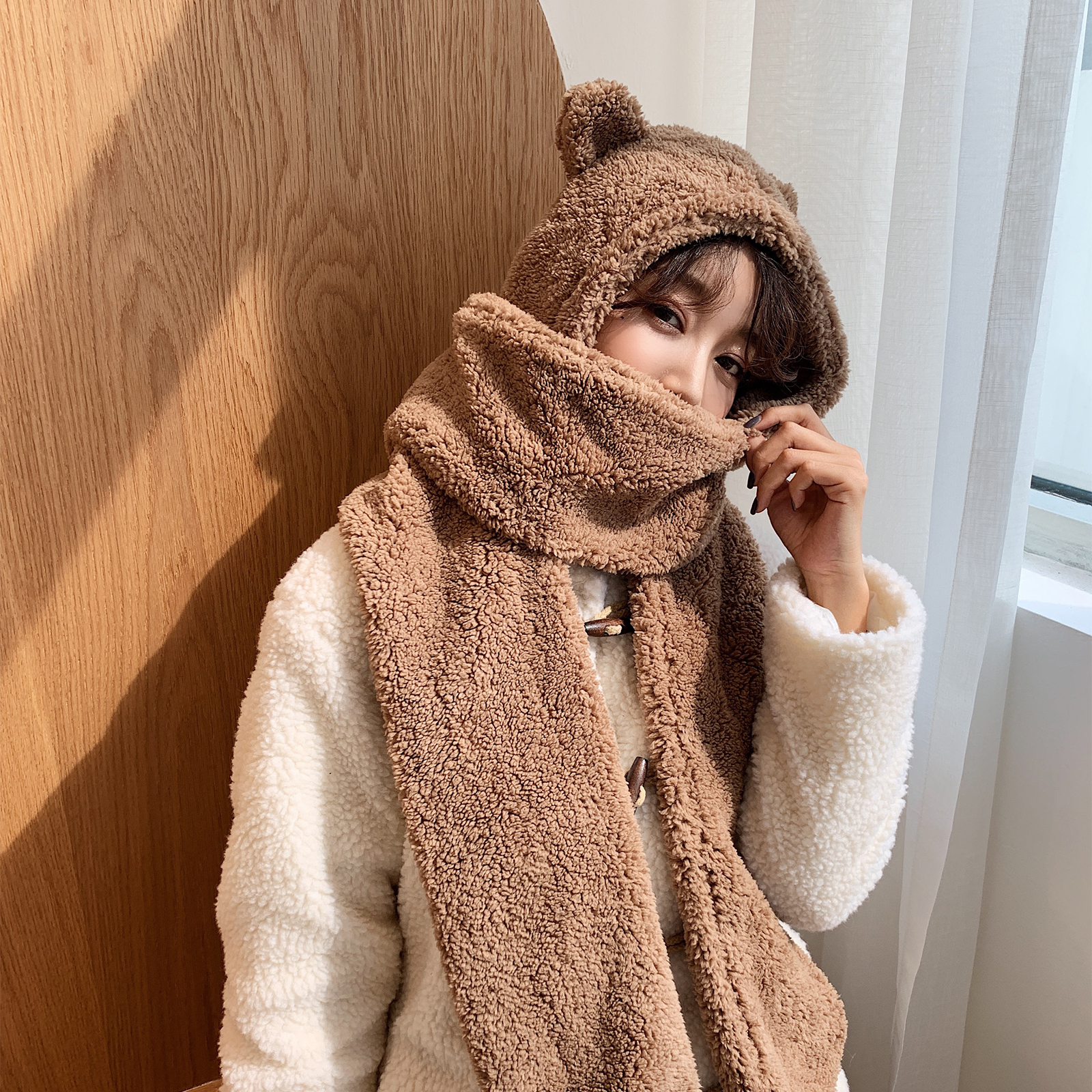 jennie同款小熊可爱少女风围巾帽