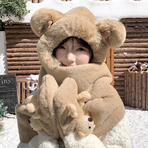 方沁千潮帽子围巾可爱保暖