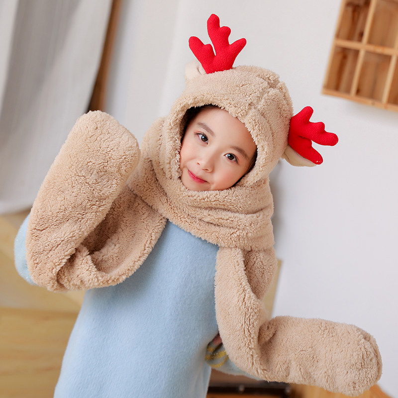 여아를 위한 모자 스카프 장갑을 한 겨울에 모두 학생을 위한 따뜻하고 두꺼워진 쓰리피스 넥스카프 모자 크리스마스 귀여운 뿔
