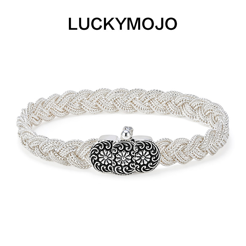 LUCKYMOJO925银手链 复古十瓣花土耳其小众百搭男女情侣手链简约