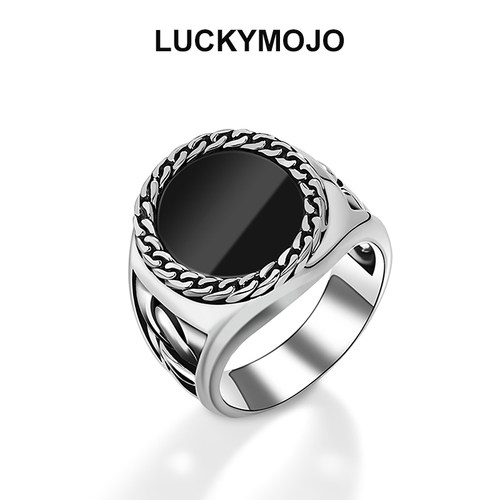 高级感S925纯银黑玛瑙戒指男士