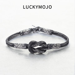 LUCKYMOJO土耳其手工编织纯银手链男女复古情侣手绳定情信物礼物