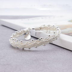 土耳其编织手链女士纯银独特银手镯小众精致银手饰生日礼物送女友