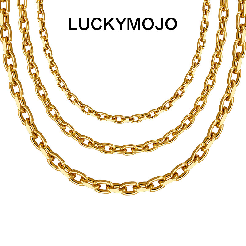 LUCKYMOJO轻奢S925银欧美金色粗链条项链男女简约时尚金属饰品