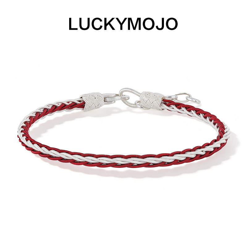 LUCKYMOJO新年编织红绳手链本命年男时尚感送女生纯银礼物