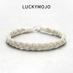 LUCKYMOJO土耳其编织纯银手链男款轻奢手工古法银手镯女情侣手绳