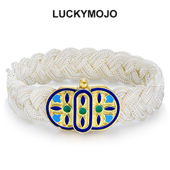 LUCKYMOJOS925银土耳其编织手链男款轻奢复古宽版四叶草银饰手镯