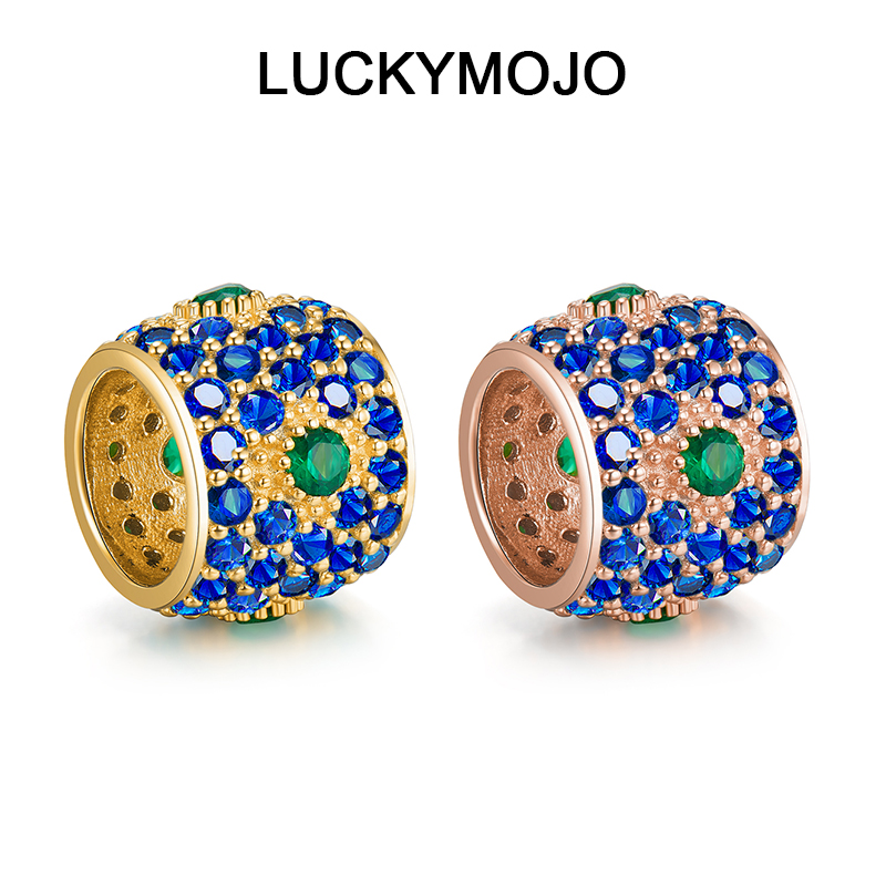 LUCKYMOJOS925彩色石糖果转运珠松色手绳串珠手链配饰小吊坠