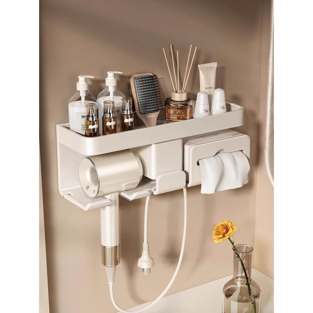 日本免打孔吹风机置物架吹风机筒挂架化妆室吹风机支架家用收纳层