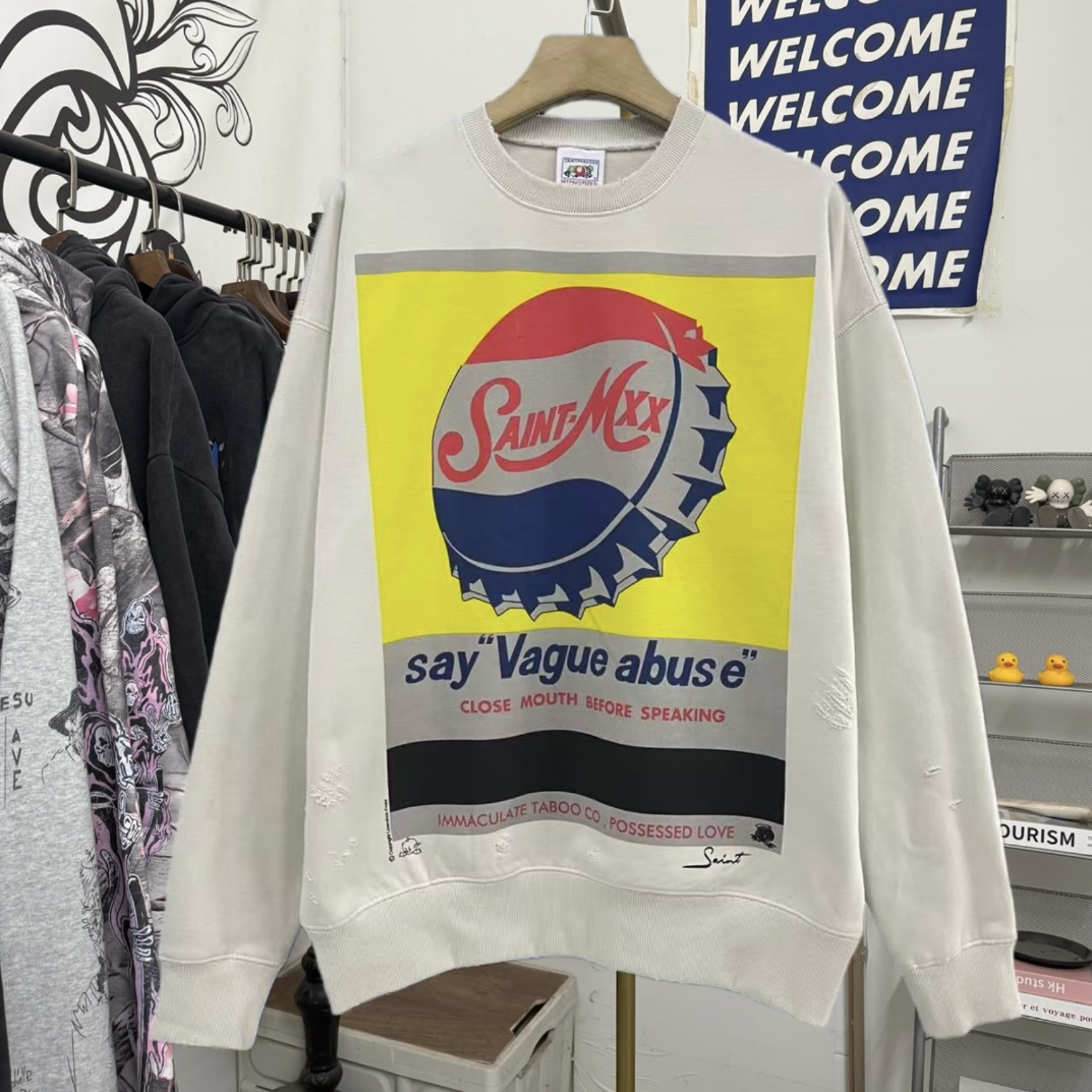 SAINT Mxxxxxx 25aw CRW NECK SWT/VAGUE ABUSE水洗圆领加绒卫衣