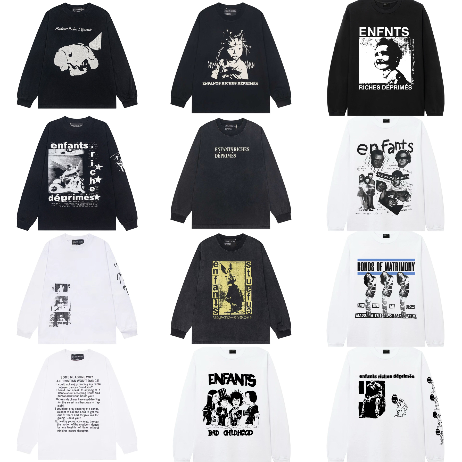 ERD忧郁的富二代女人脸沉睡少女涂鸦印花T恤男女宽松做旧长袖T恤