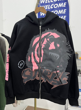 Traivs Scott藤原浩联名Cactus Jack图案宽松连帽加绒拉链外套男