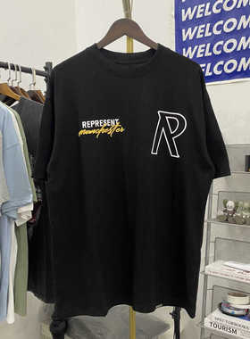 REPRESENT黄色字母发泡印花小众美式潮牌男女款夏季宽松短袖T恤