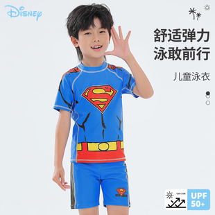 新款 迪士尼男童泳衣儿童中大童分体平角超人系列卡通动漫游泳衣