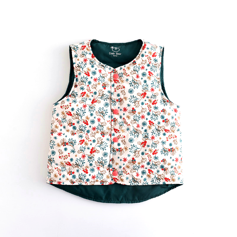 儿童羽绒马甲90白鸭绒女童小碎花保暖背心宝宝坎肩2024新款双面穿