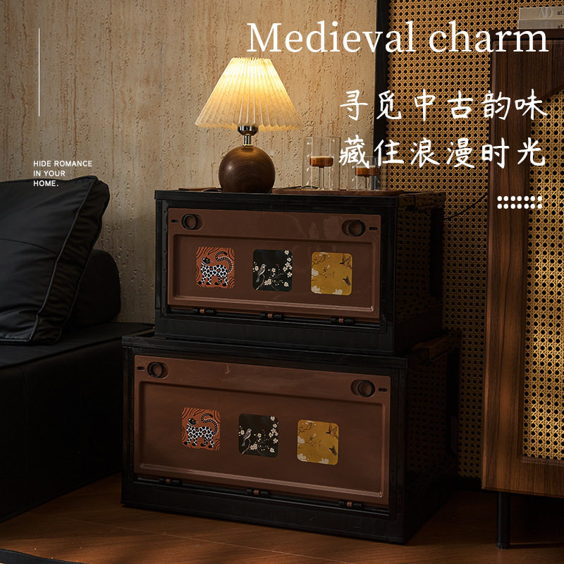 中古风衣服收纳箱大容量格子柜收纳筐高档可折叠抽屉式家用整理箱