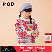 学院百搭加厚针织衫 MQD女大童条纹满版 印花半高领毛衣冬新款 潮
