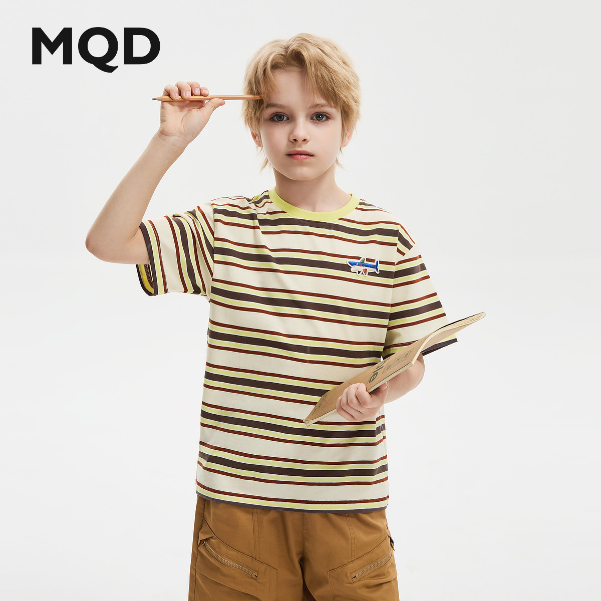 MQD童装男大童25夏新款经典条纹文艺学院短袖T恤,童装/婴儿装/亲子装,T恤,淘宝优惠券,粉丝福利购,淘宝优惠卷