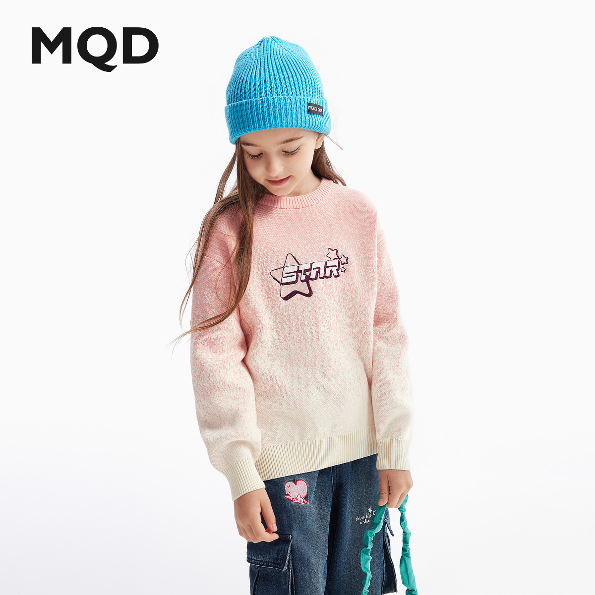 MQD童装女童毛衣针织衫2024秋季新款学院风宽松落肩甜美儿童上衣