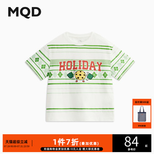 MQD童裝 T恤24夏裝 新款 兒童大童純棉卡通水印體恤 男童條紋短袖