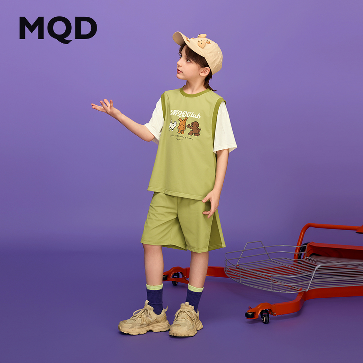 【套装】男大童夏季新品学院风运动假两件五分裤两件套跑步篮球