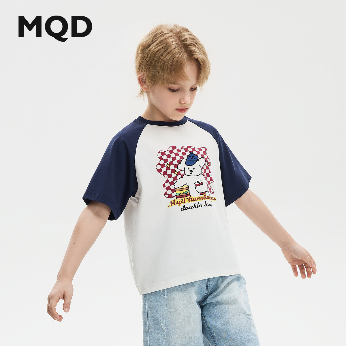 MQD童装男大童25夏新款经典学院风插肩袖卡通短袖T恤,童装/婴儿装/亲子装,T恤,淘宝优惠券,粉丝福利购,淘宝优惠卷