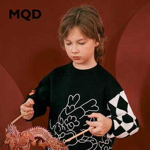 MQD童装2023冬季新款男童女童毛衣红色新年加厚儿童针织衫龙年潮