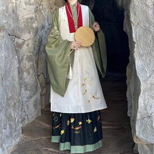 念三月【秋落】原创汉服女立领大袖衫对襟比甲长衫刺绣印花秋冬款