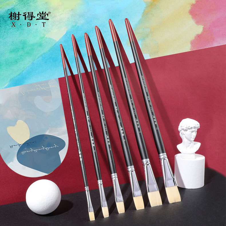 榭得堂101平头方头尼龙水粉笔油画笔 谢得堂长杆平峰尼龙设计画笔水粉