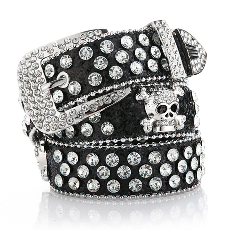 thumbnail for New Rhinestone Sequin Accessories Belt Ladies Fashion Pin Buckle Diamond-studded Orange Ghost Head Wide Belt Decorative Jeans