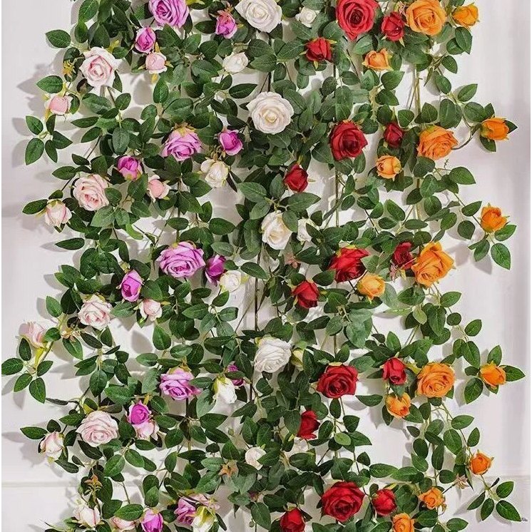 仿真玫瑰花藤条植物藤蔓室内吊顶装饰空调墙面管道缠绕假花爬藤